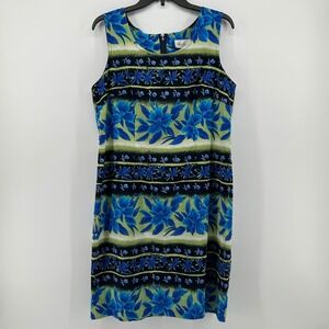 Kathie Lee Collection 90s‎ Blue Green Floral Sheath Dress Sleeveless 14 Resort
